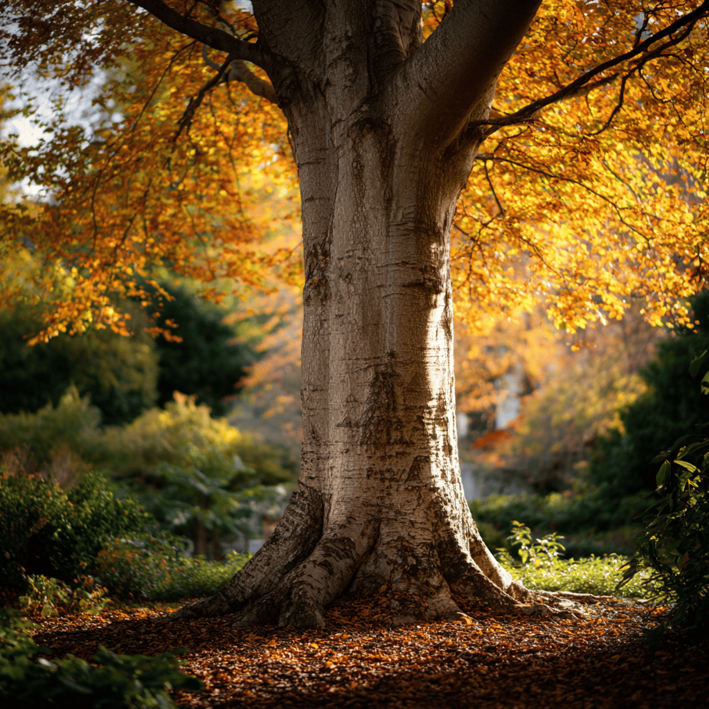 fagus-kmen-stareho-stromu-v-parku-s-podzimnim-listim