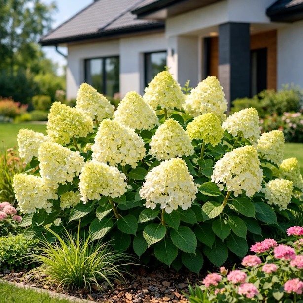 hydrangea-paniculata-limelight-limetkove-zelena-kvetenstvi-pred-rodinnym-domem