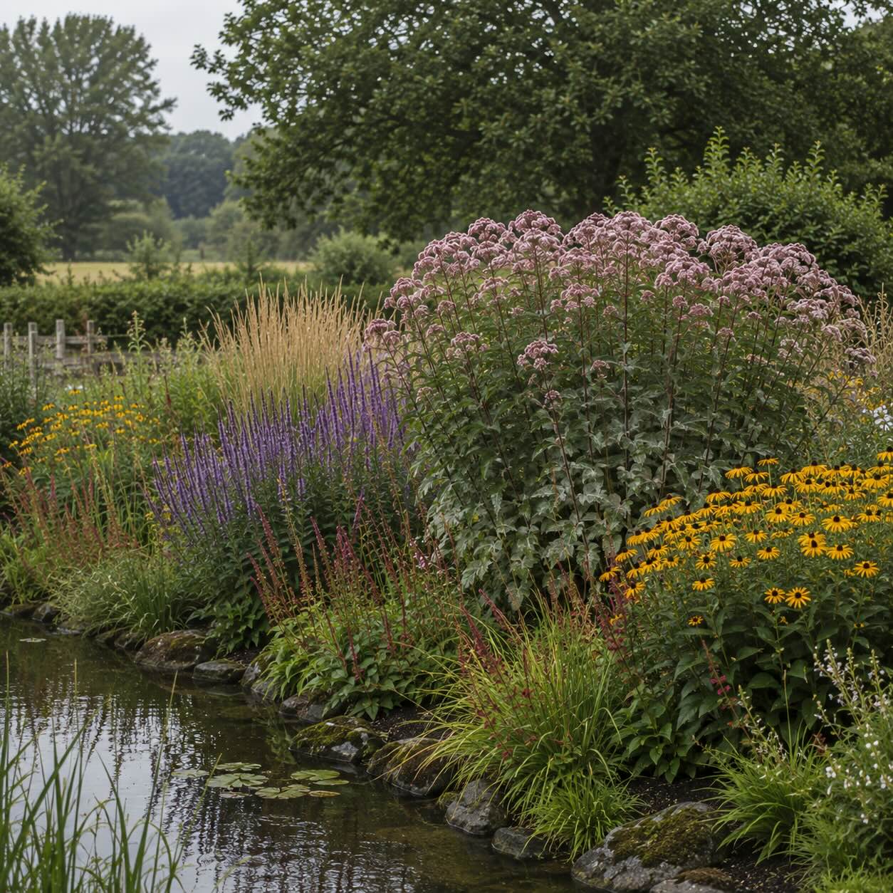 sadec-eupatorium-s-prvnimi-priznaky-padli-v-prirodnim-zahonu-u-zahradniho-jezirka
