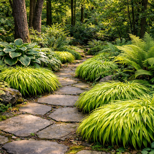 hakonechloa-macra-v-lesni-kompozici-lemovani-kamenne-cesty-kombinace-s-kapradinami-a-bohyskami