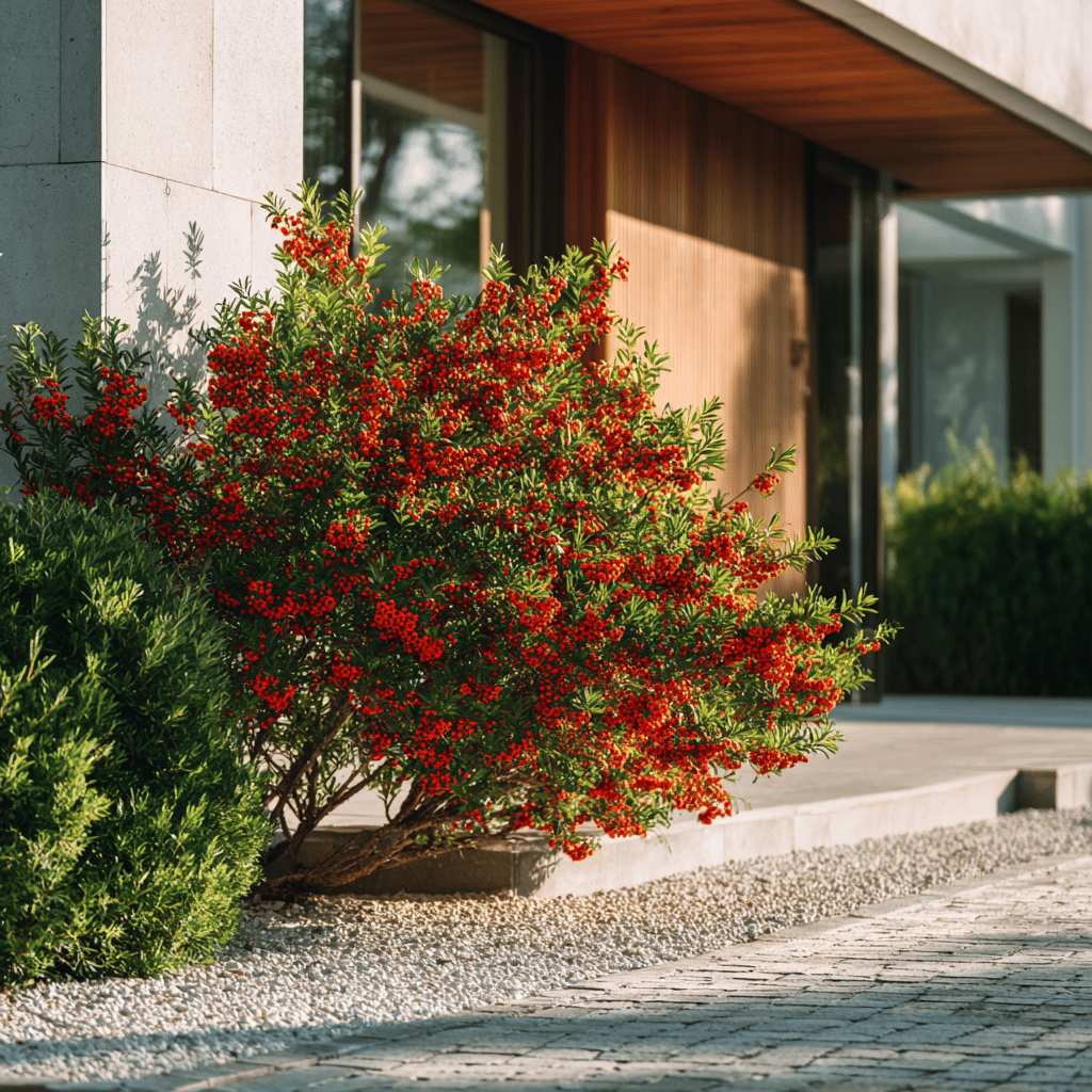 hlohyne-pyracantha-kvetouci-ker-u-vchodu-moderniho-domu