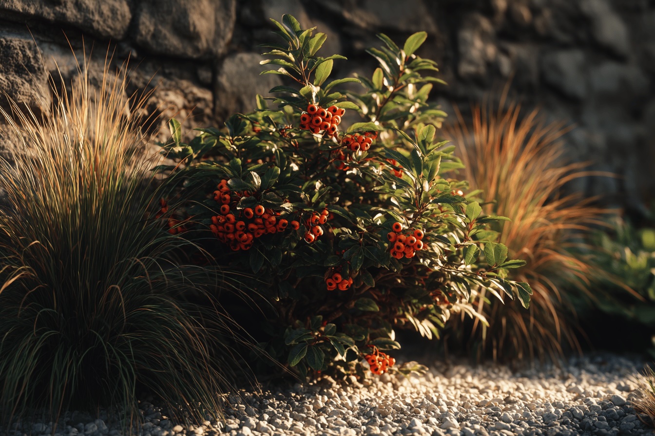 hlohyne-pyracantha-s-oranzovymi-plody-u-kamenne-zdi-s-travami