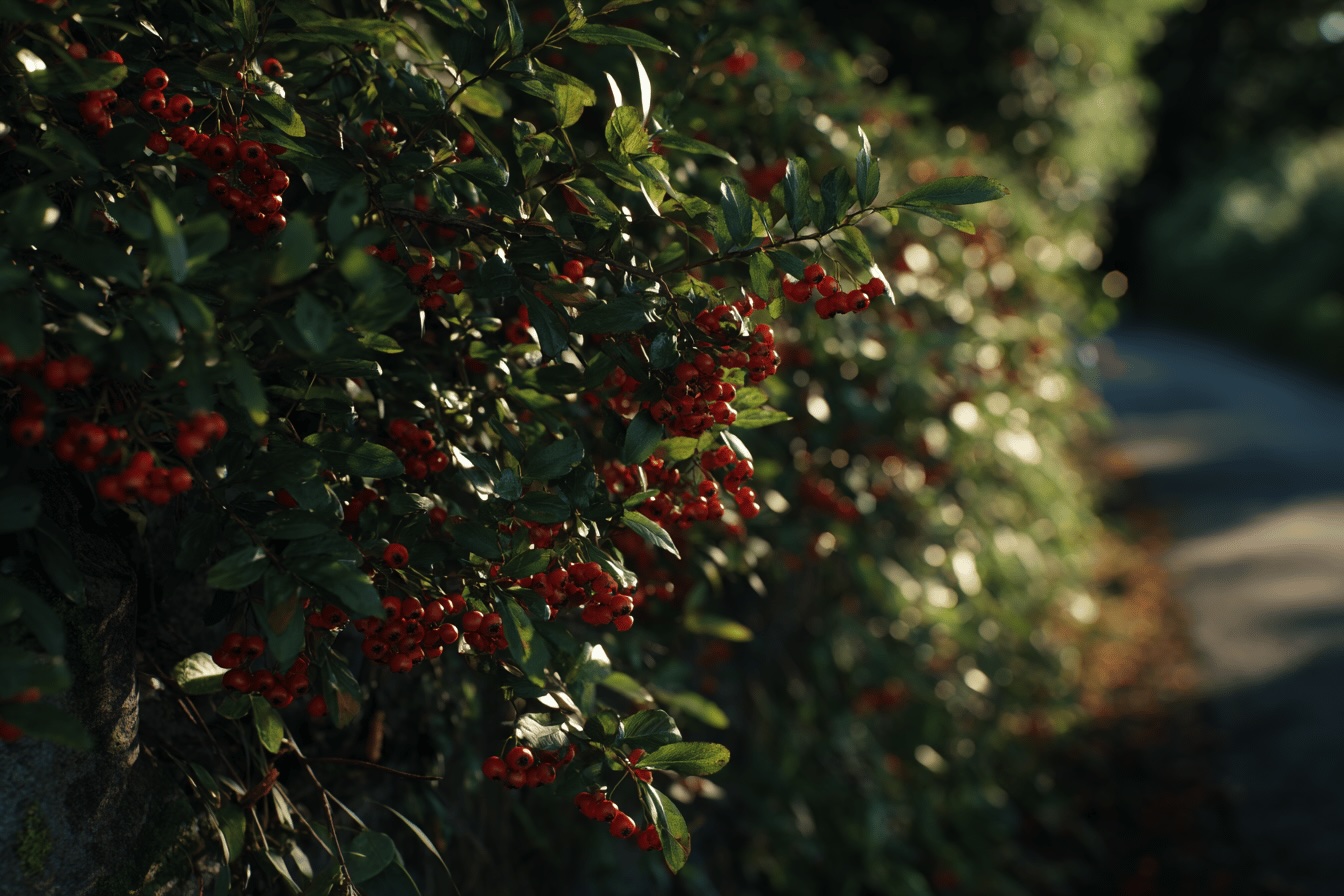 hlohyne-pyracantha-vzrostly-zivy-plot-s-jasne-cervenymi-plody-podel-cesty
