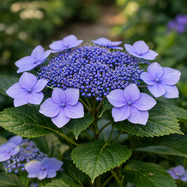 hortenzie-blaumeise-hydrangea-macrophylla-blaumeise-ploche-kvetenstvi-modrofialove-barvy-v-zahrade