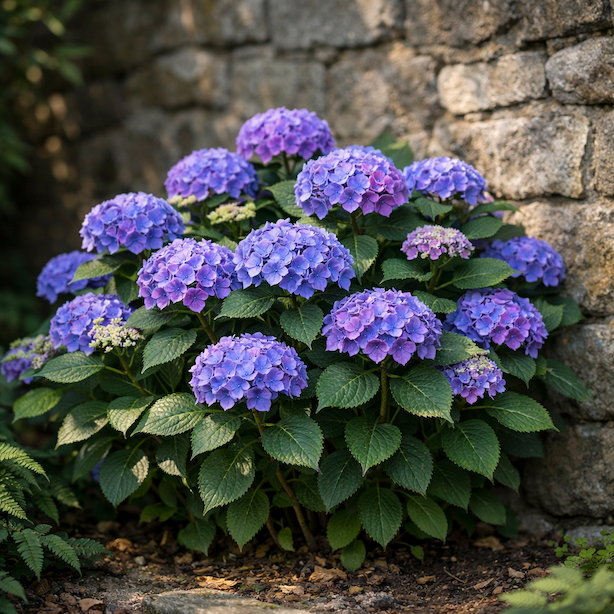 hortenzie-bodensee-hydrangea-macrophylla-bodensee-modre-kulovite-kvety-u-kamenne-zdi-v-polostinu