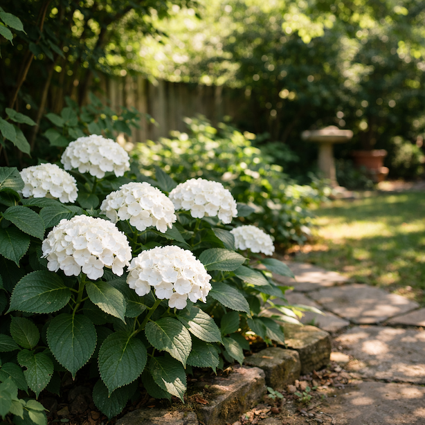 hortenzie-soeur-therese-hydrangea-macrophylla-soeur-therese-bile-kulovite-kvetenstvi-v-polostinu
