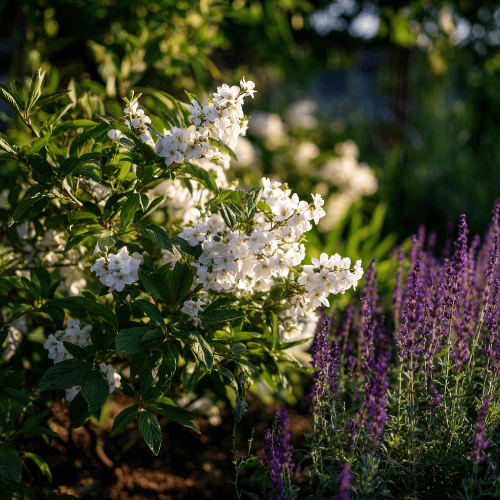 hroznovec-exochorda-ker-s-bilymi-kvety-a-salvej-v-podrostu