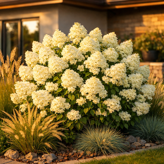 hydrangea-paniculata-bobo-kompaktni-ker-s-bilymi-kuzelovitymi-kvetenstvi-v-zahrade