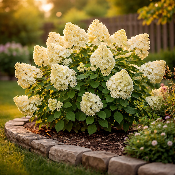 hydrangea-paniculata-silver-dollar-kompaktni-ker-s-hustymi-bilymi-kvetenstvi-v-zahradnim-zahonu
