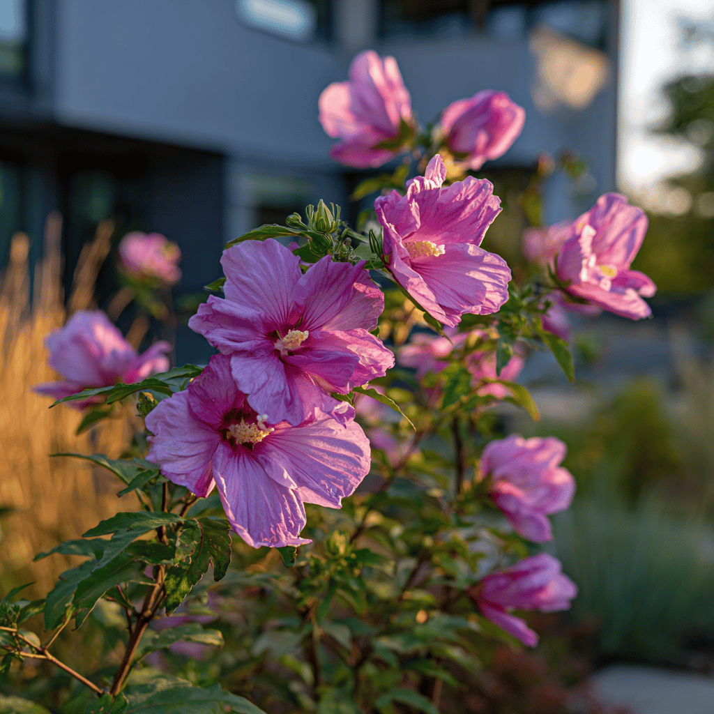 ibisek-hibiscus-syriacus-kvetouci-ker-s-ruzovymi-kvety-na-slunci