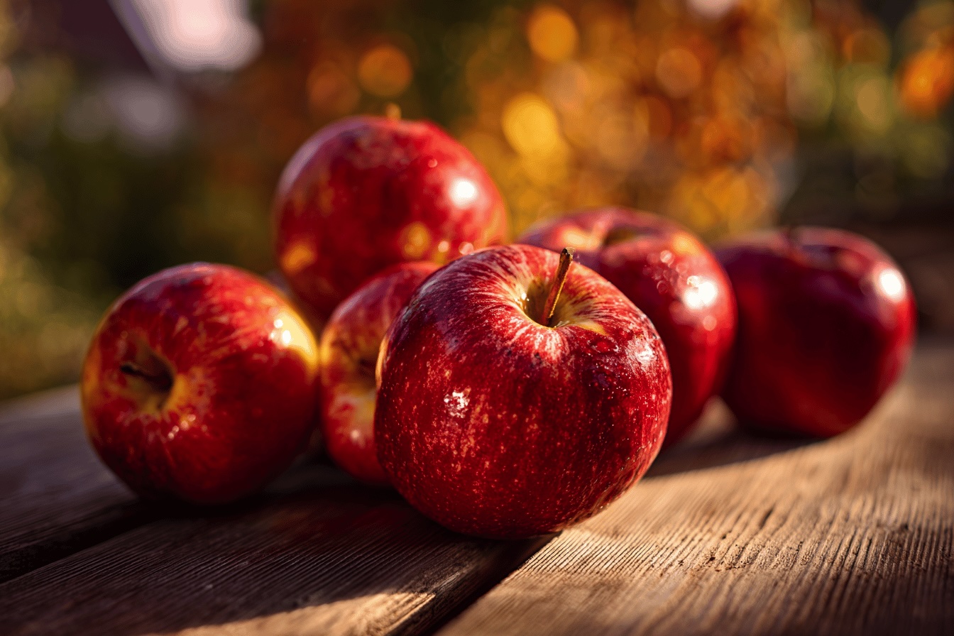 jablka-odrudy-red-topaz-na-drevenem-stole-v-podzimnim-svetle