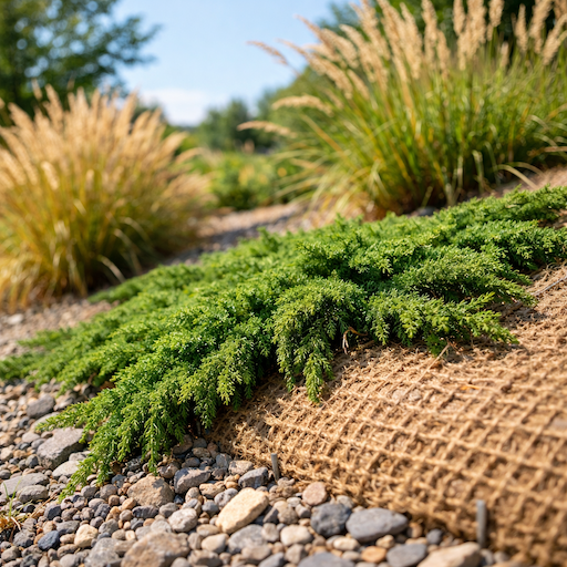 jalovec-juniperus-plaziva-forma-na-svahu-se-sterkem-a-okrasnymi-travami