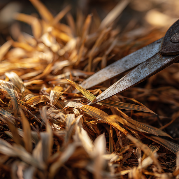 jarni-rez-hakonechloa-macra-odstraneni-suchych-listu-zahradnicke-nuzky-detail
