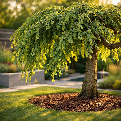 jilm-ulmus-previsly-kultivar-v-zahrade-s-mulcovacim-kruhem-a-splývavymi-vetvemi