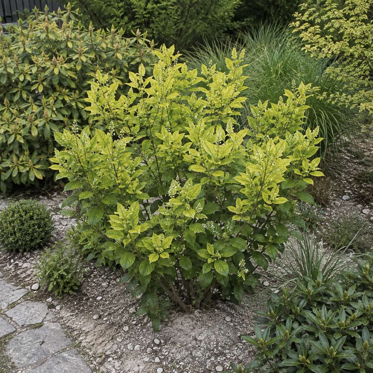 jochovec-clethra-alnifolia-se-zloutnutim-mladych-listu-pri-prilis-zasadite-pude