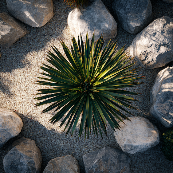 juka-yucca-architektonicka-soliterni-rostlina-ve-sterkove-zahrade-pohled-shora