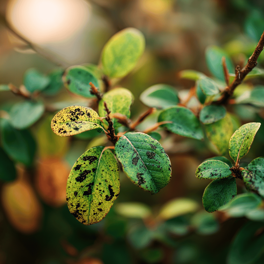 kdoulovec-chaenomeles-detail-listu-se-zloutnutim-a-hnedymi-skvrnami
