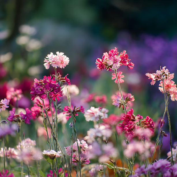 kohoutek-lychnis-ruzne-druhy-kvetu-v-prirozenem-trvalkovem-zahonu
