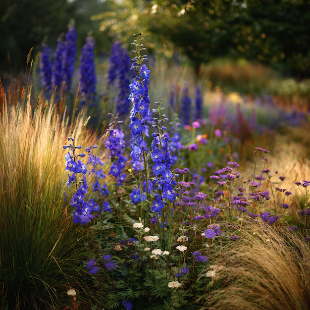 kombinace-ostrozky-delphinium-s-trvalkami-a-okrasnymi-travami-v-zahonu