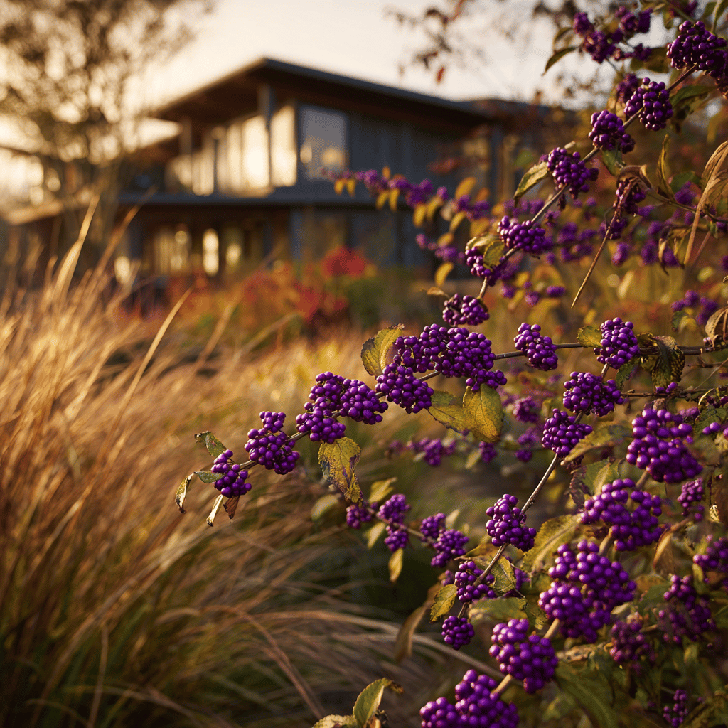 krasnoplodka-callicarpa-v-podzimni-kompozici-s-okrasnymi-travami-u-modernich-staveb