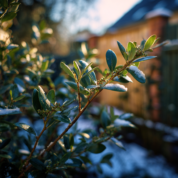 latnatec-ceanothus-zimni-listy-s-poprasenim-snehu-u-zdi