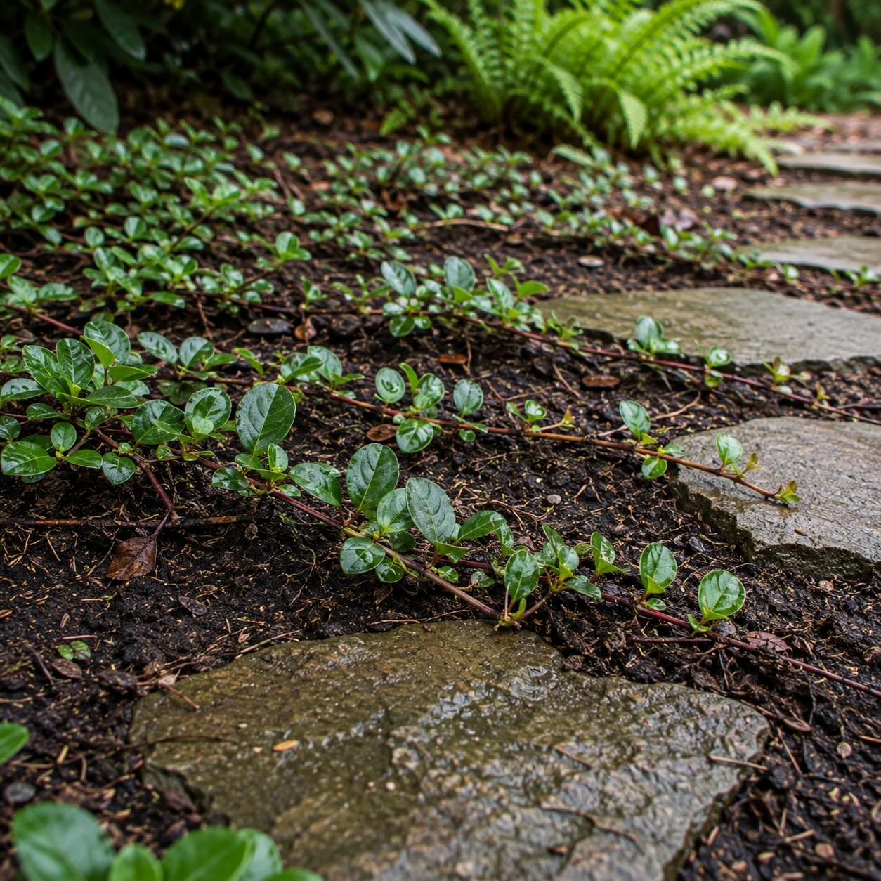 libavka-polehava-gaultheria-procumbens-s-plazivymi-vyhony-korenicimi-mezi-kameny