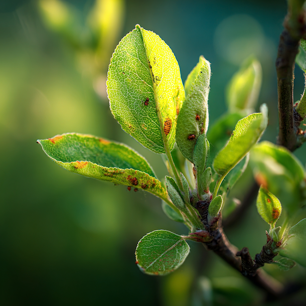 listy-ovocneho-stromu-s-msicemi-prirozeny-vyskyt-bez-silneho-poskozeni