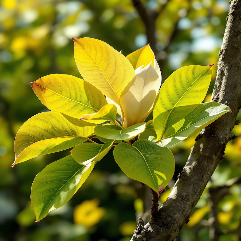magnolie-magnolia-mlade-vyhonky-a-zloutnouci-listy-na-slunci