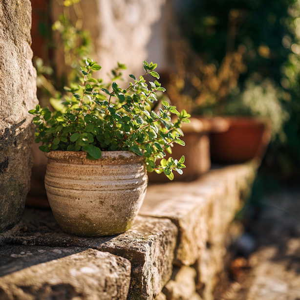 majoranka-v-keramickem-kvetinaci-na-kamennem-parapetu-ve-slunecnim-svetle