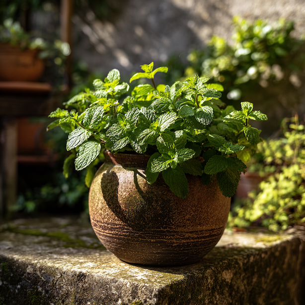 mata-v-kvetinaci-na-kameni-ve-slunecni-zahrade-detail-listu