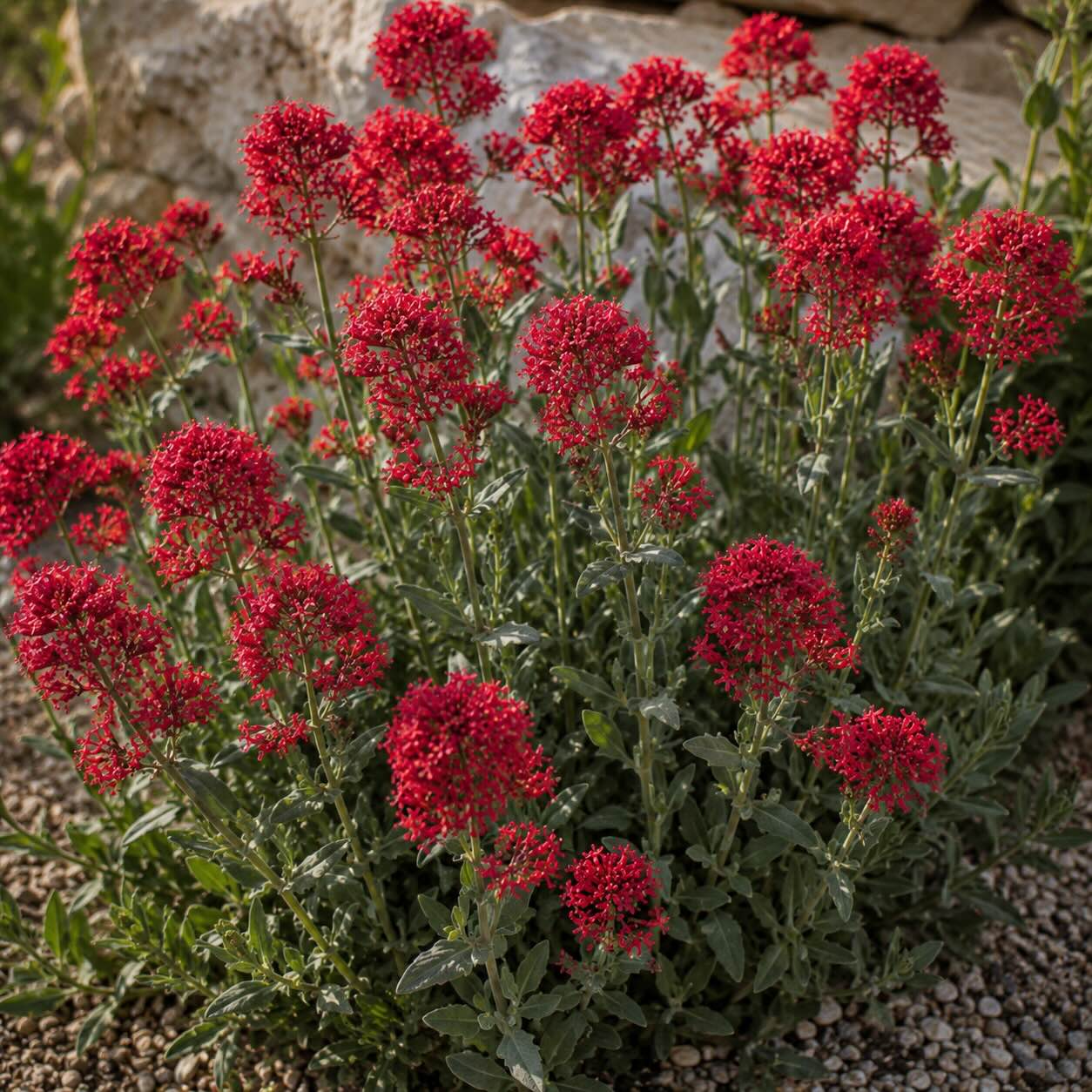 mavun-cervena-centranthus-ruber-v-plnem-kvetu-u-kamenne-zidky