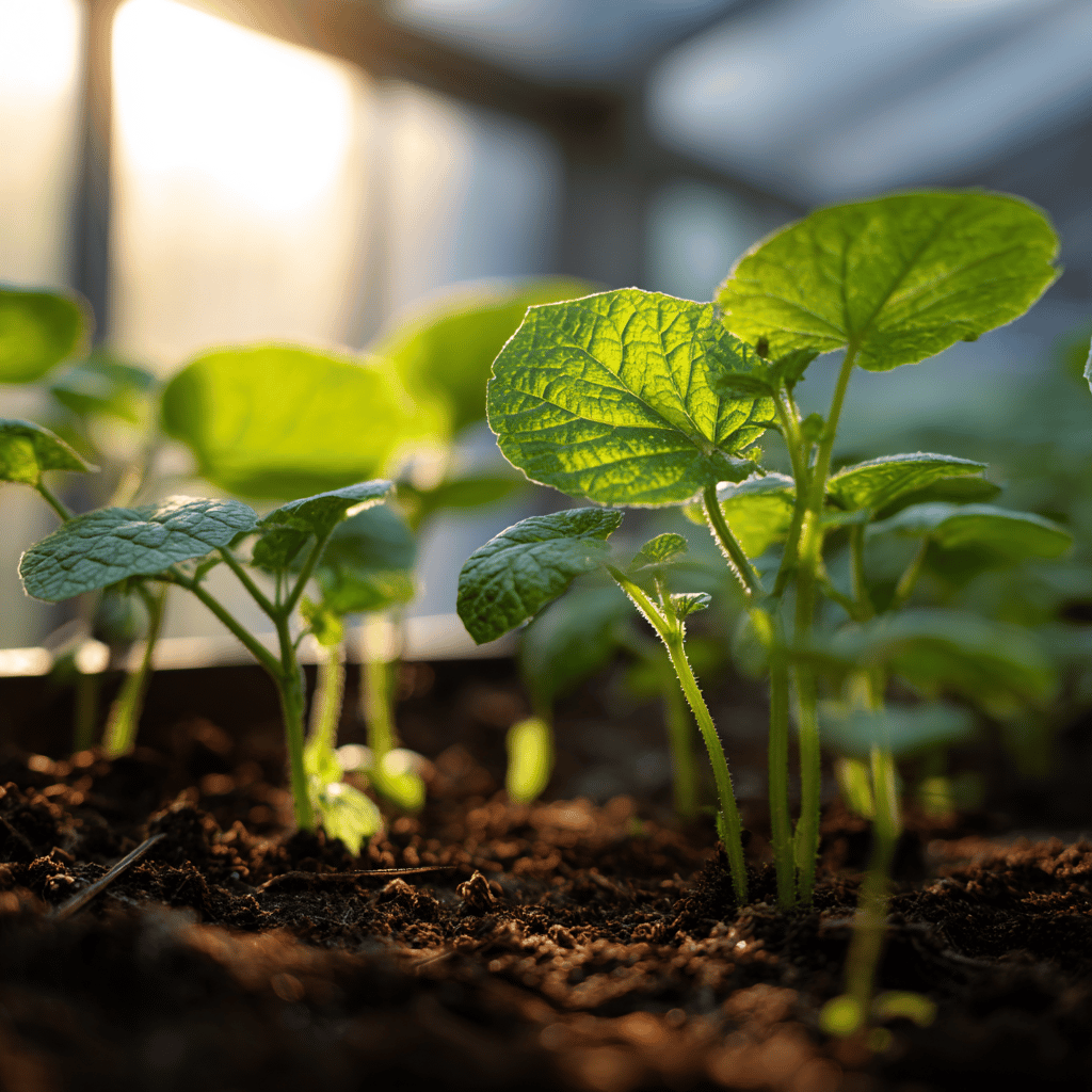 mlade-rostliny-okurek-ve-skleniku-v-urodne-pude