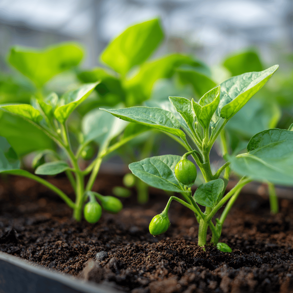 mlady-lilek-ve-skleniku-s-prvnimi-plody-a-zdrave-listy