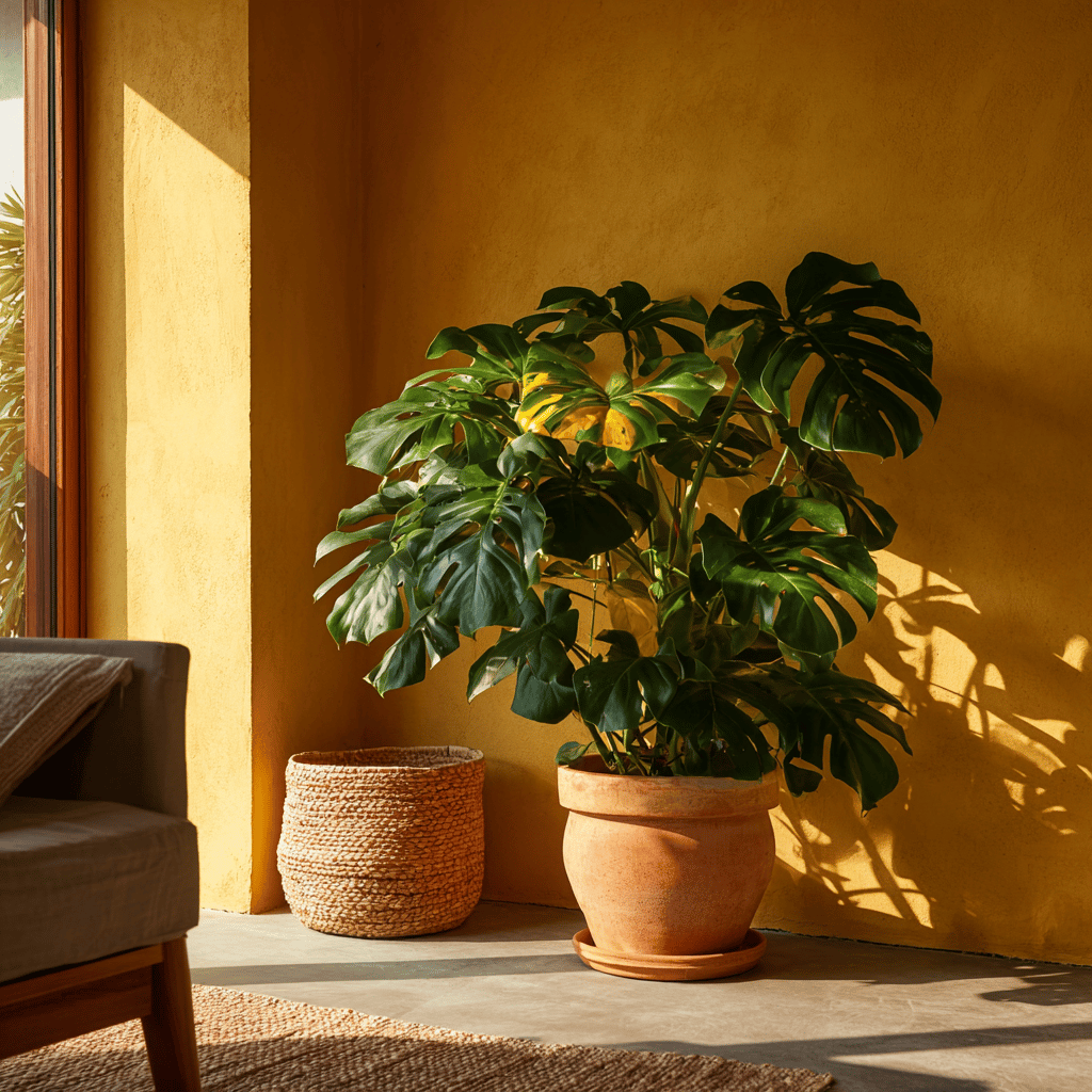 monstera-se-zloutnoucimi-listy-v-interieru-u-okna-v-prirozenem-svetle