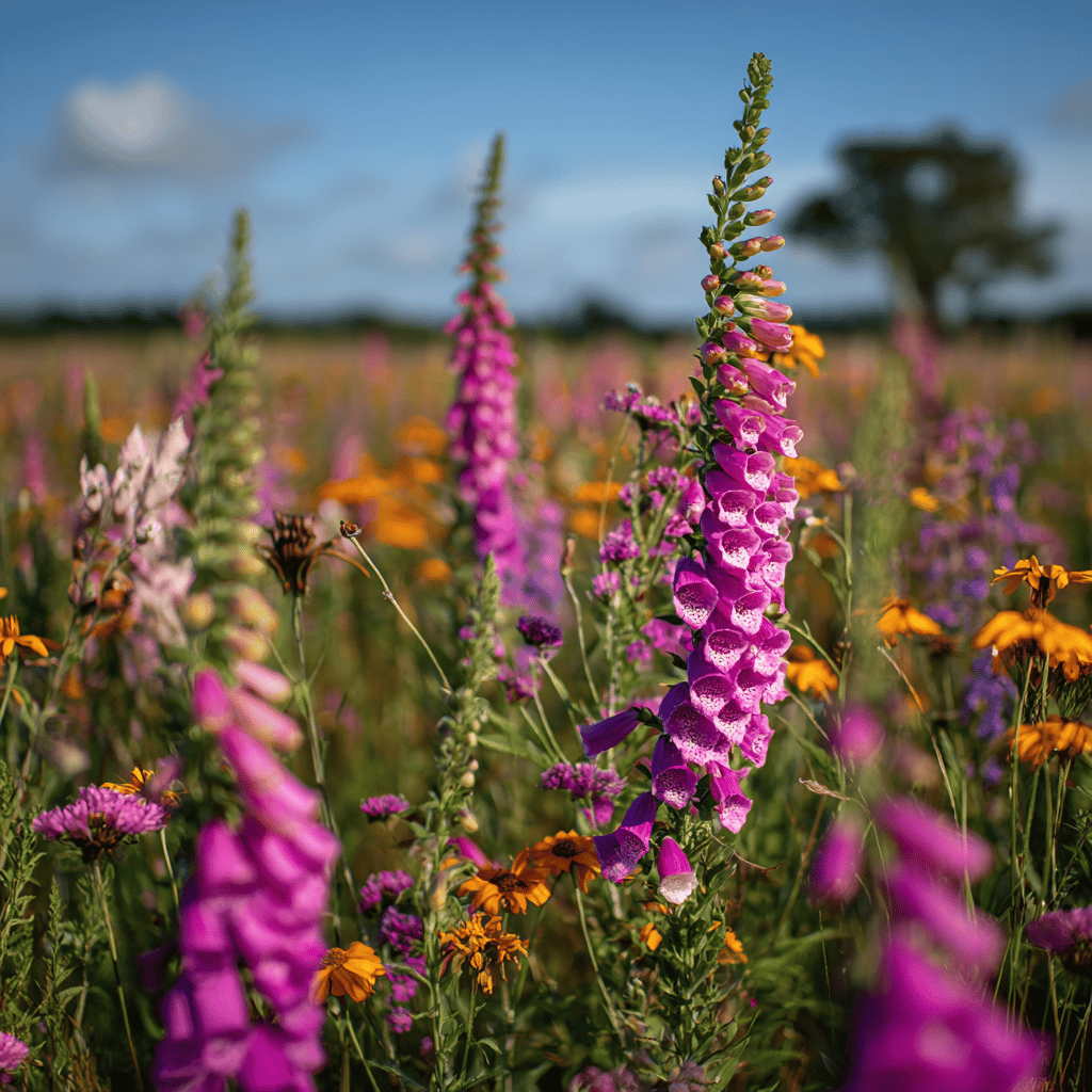 naprstnik-digitalis-ruzovofialovy-v-lucni-vysadbe-s-oranzovymi-a-fialovymi-kvetinami