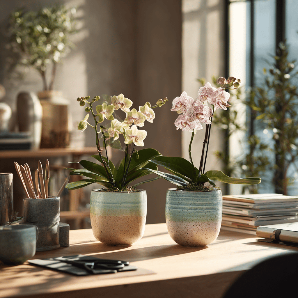 orchideje-phalaenopsis-v-keramickych-kvetinacich-na-stole-v-svetlem-interieru