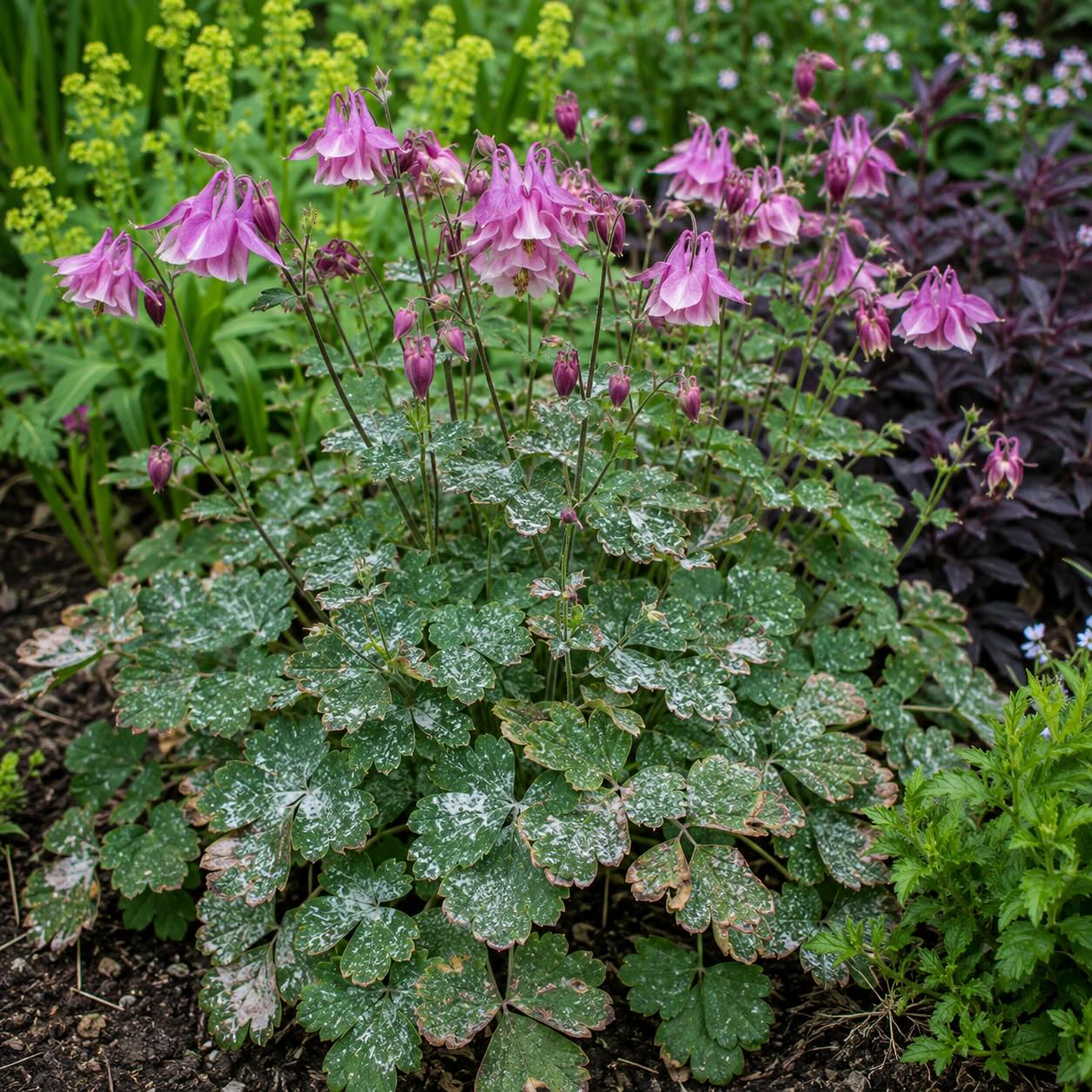 orlicek-aquilegia-padli-na-listech-a-oslabeni-rostliny-v-zahonu