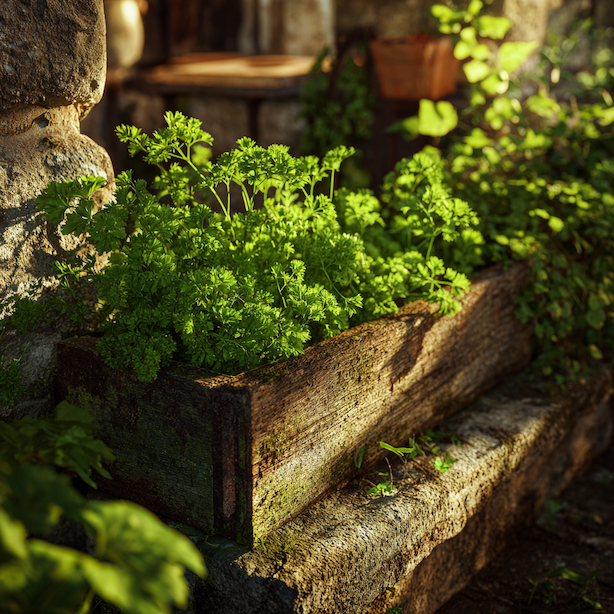 petrzel-natova-v-drevenem-truhliku-na-kamennem-schodu-ve-slunecnim-svetle