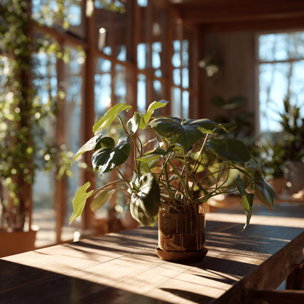 philodendron-v-keramickem-kvetinaci-na-drevenem-stole-ve-svetlem-zimni-zahrade