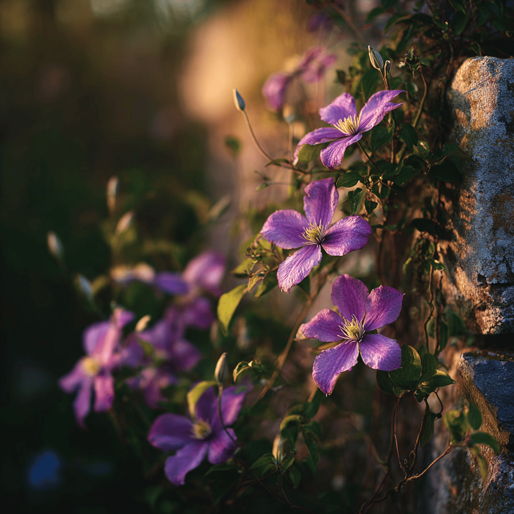 plamenek-clematis-fialove-kvety-na-zdi-v-zapadu-slunce