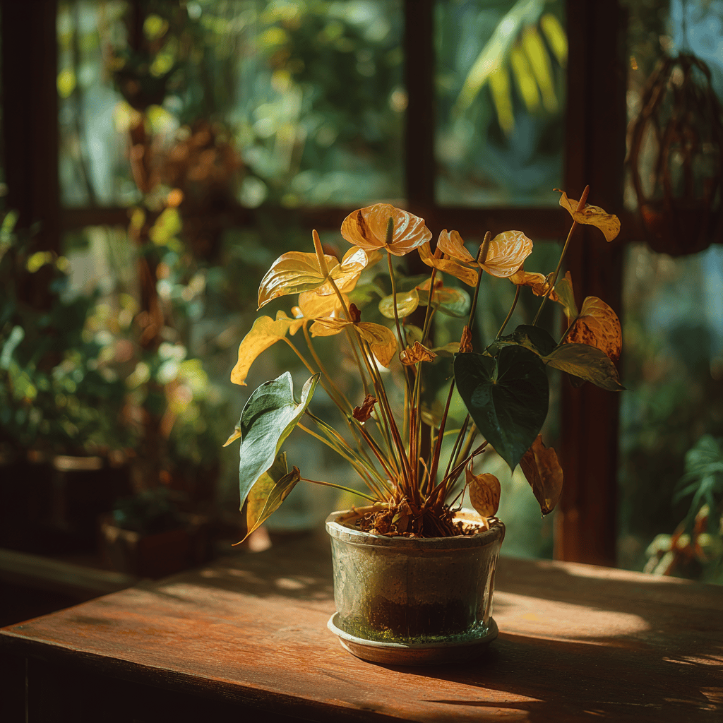 poskozena-anthurie-se-zloutnoucimi-listy-v-keramickem-kvetinaci-ve-svetlem-skleniku