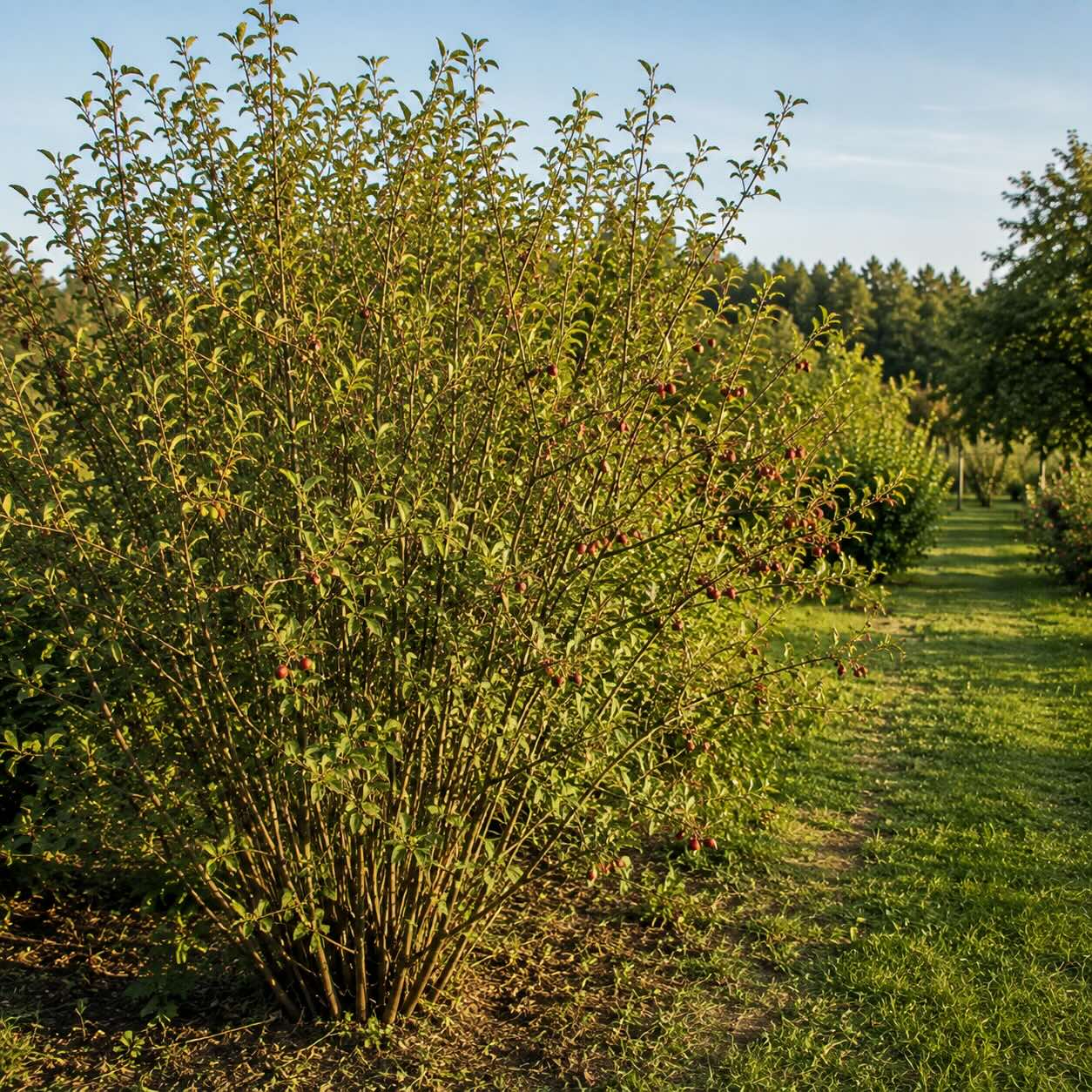 prinsepia-sinensis-vzrostly-ker-s-cervenymi-plody-v-ovocne-zahrade