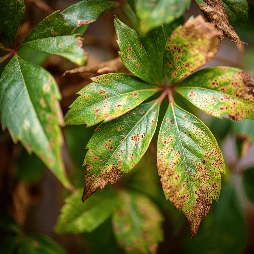 prisavnik--parthenocissus--listy-napadene-houbovou-chorobou