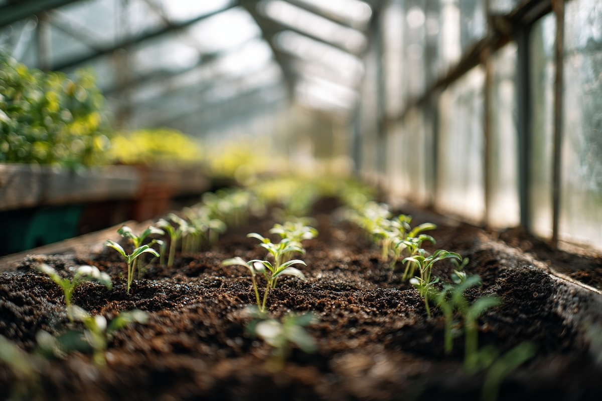 prvni-klcici-sazenice-ve-skleniku-jarni-vysevy-v-pripravenem-zahonu