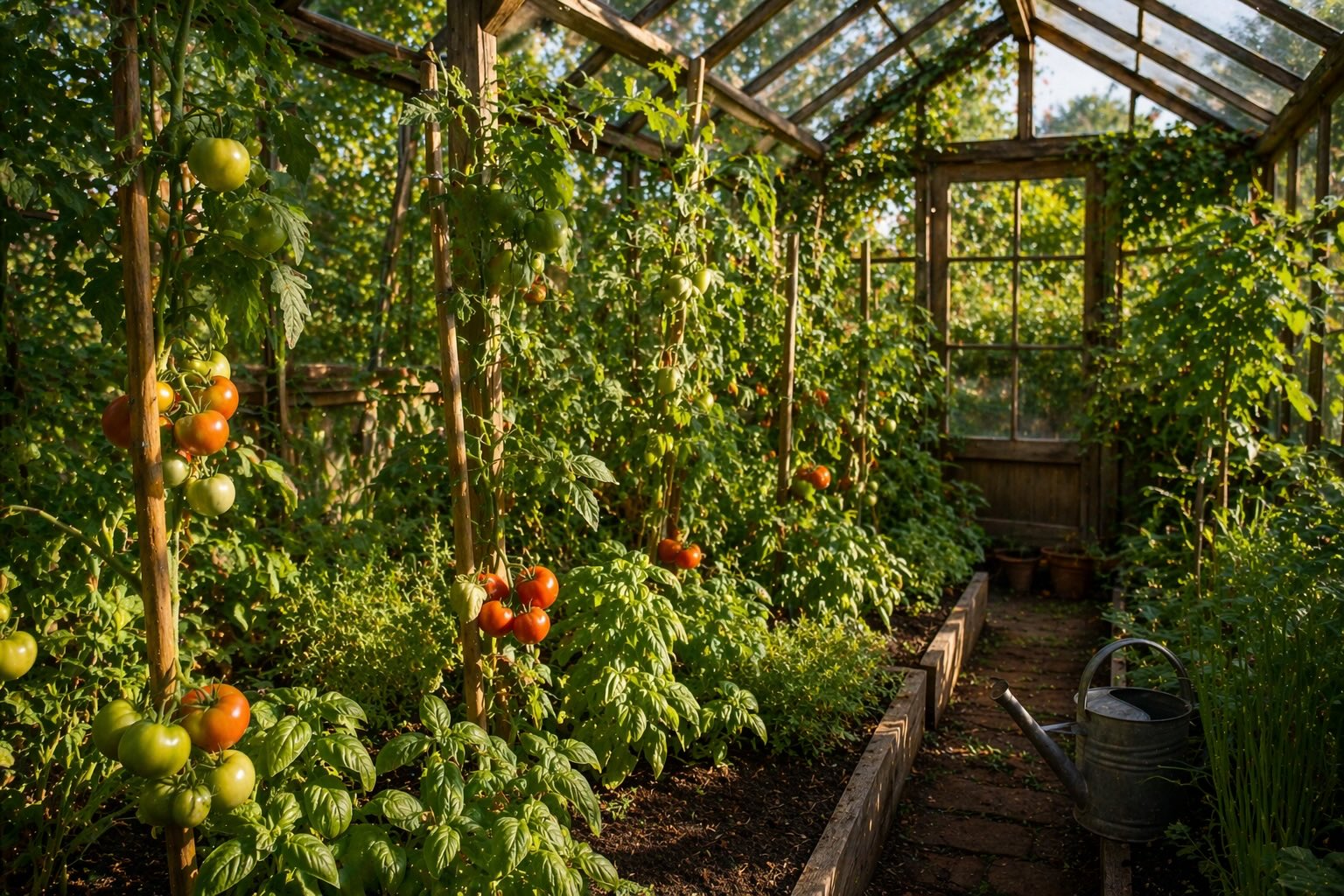 rajcata-ve-drevenem-skleniku-s-bazalkou-spolecna-vysadba-prirozene-svetlo