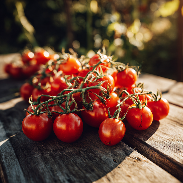 rajce-consuelo-f1-koktejlova-odruda-cervene-plody-na-vijanu-na-drevenem-stole-ve-slunecnim-svetle