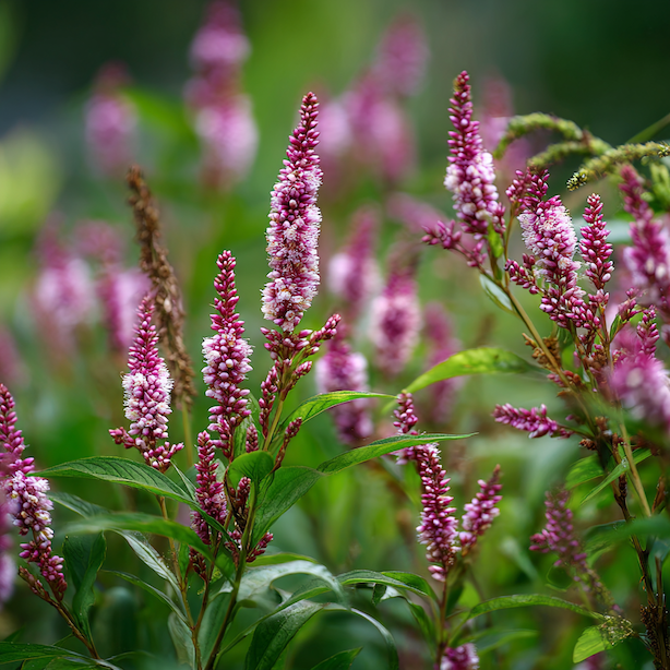 rdesno-persicaria-kvetouci-trvalka-s-ruzovymi-klasy-v-zahonu