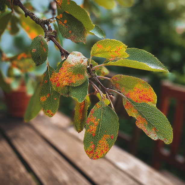 rez-na-slivoni--oranzove-a-cervene-skvrny-na-listech