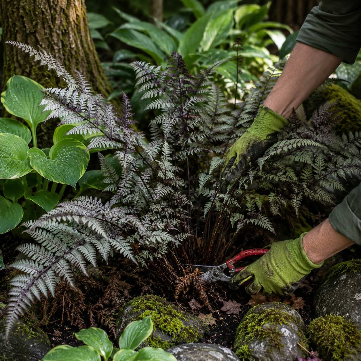 rez-papratky-athyrium-ve-stinne-podrostove-vysadbe