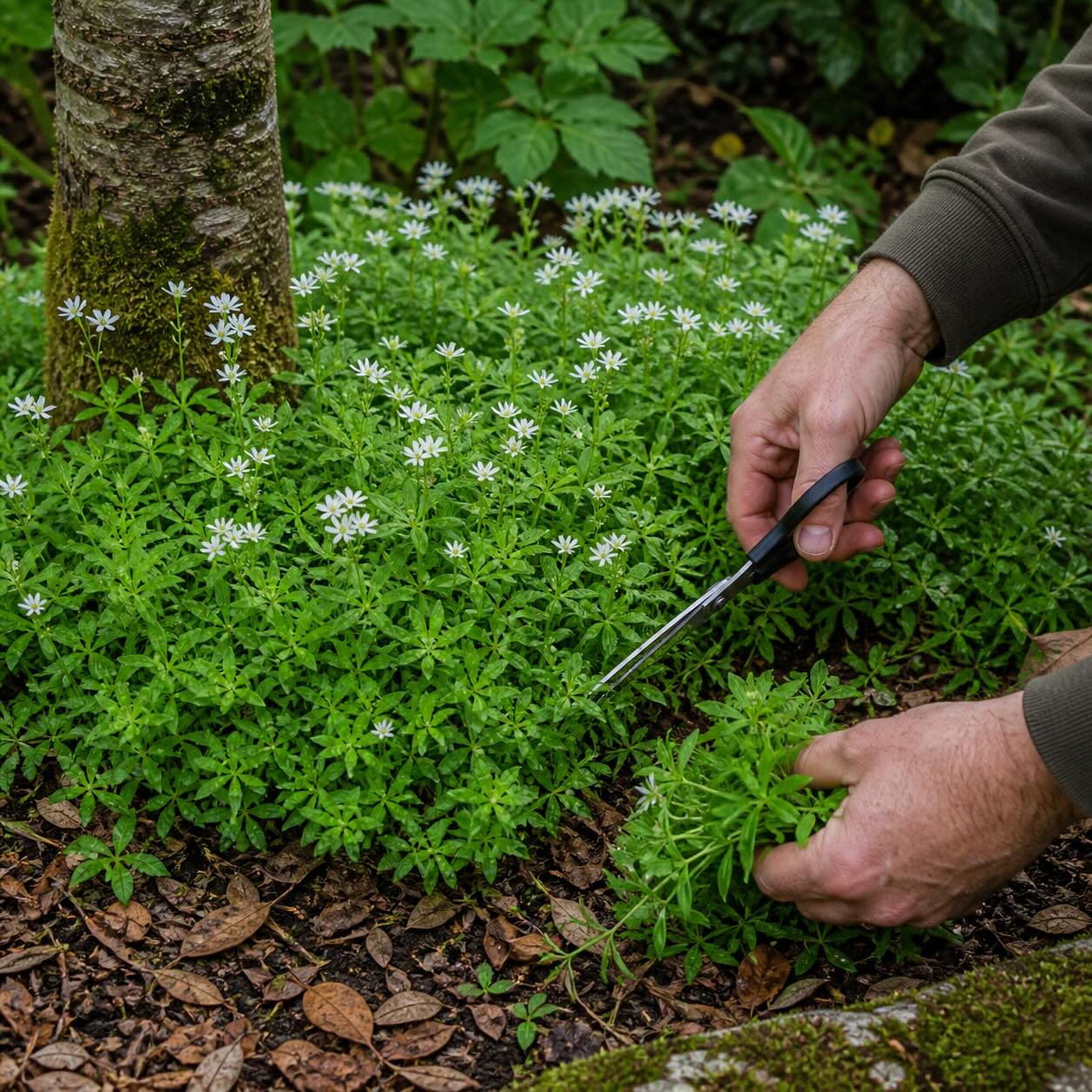 rez-svizelu-galium-odoratum-strihani-a-uprava-husteho-porostu-pod-stromy